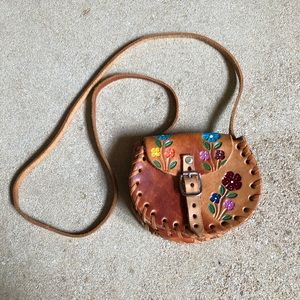 Leather Boho Handmade Floral Mini Purse